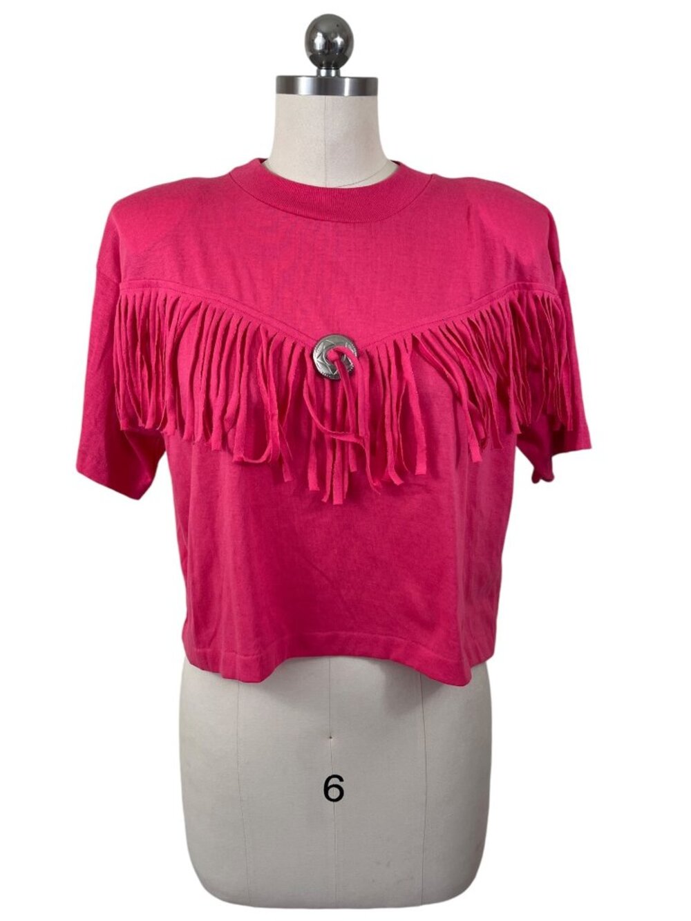 Western VTG Fringe Crop Top Womens Medium Salmon Conch CowgirlGlam Festival 90s